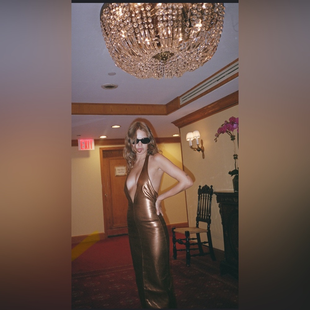 Zara Metallic Bronze Halter Dress - NWT
